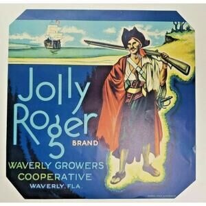 Vintage Jolly Roger Original 1940s Waverly, Florida Vegetables Crate Label (B-2)